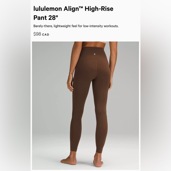 LULULEMON ALIGN HIGH WAISTED LEGGINGS size 4 Java 28” - Picture 1 of 7